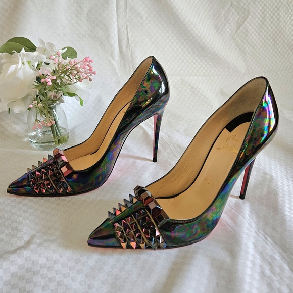 New Christian Louboutin Multicolor Metallic Patent Leather Pumps Heels Size 7.5 - Picture 7 of 15